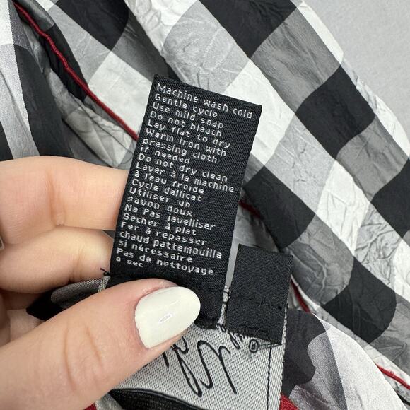 Ubu Womens Jacket L Black Piped Reversible Gingham Parisian Pleated Hood Coat - Picture 13 of 13